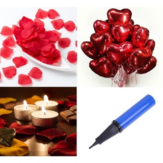 Kit Romântico - 500 Pétalas + 20 Velas + 6 Balões Coração + Fitilho + Bomba em Oferta na Shopee