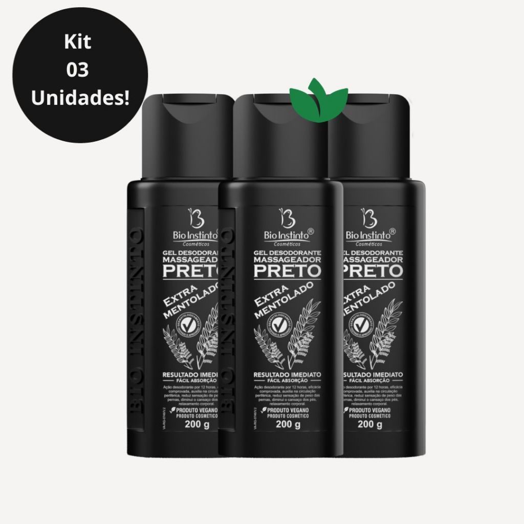 Kit 3 Unidades Gel Massageador Preto Extra Mentolado 200g Bio Instinto em Oferta na Shopee