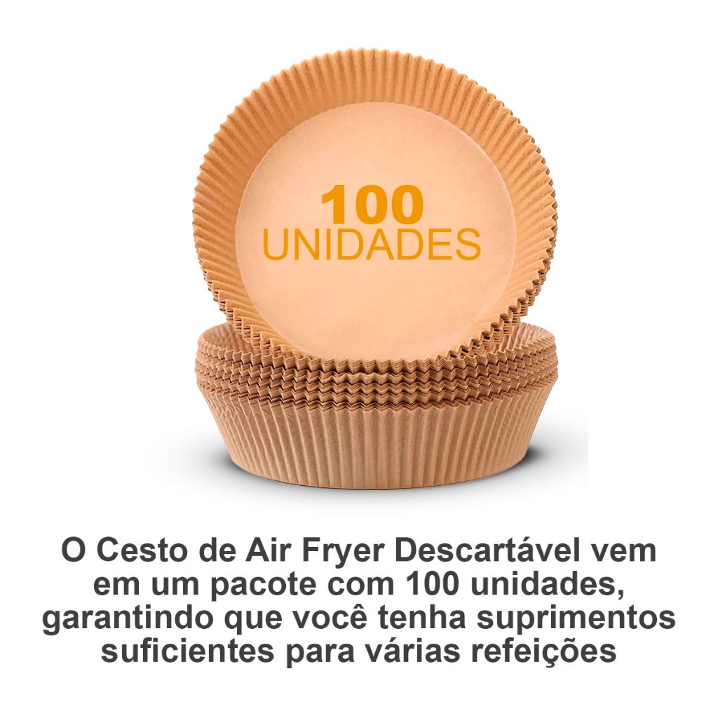 Kit 100 Unidades Forma Air Fryer Descartável Antiaderente Cozinha Acessórios Redondo