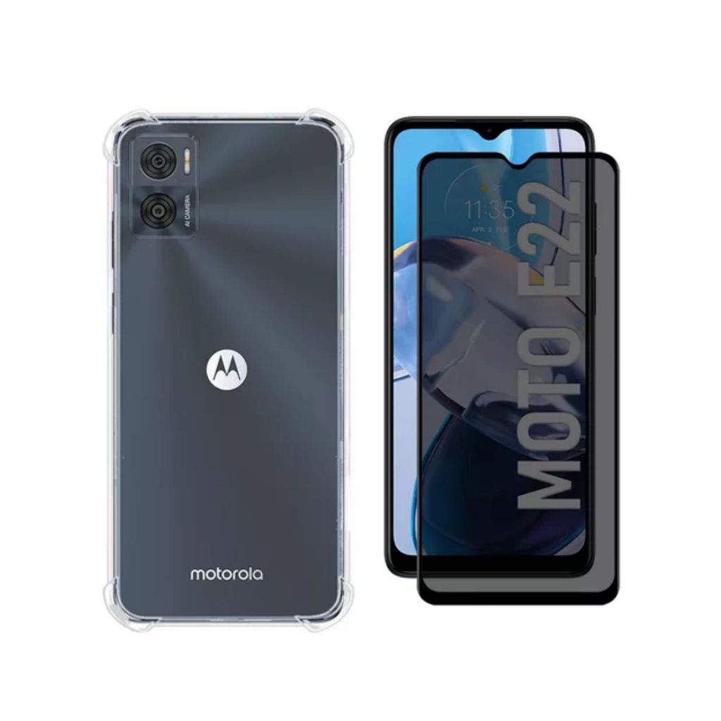 Kit Para Motorola E22 Película Privacidade + Capa Capinha Anti Shock