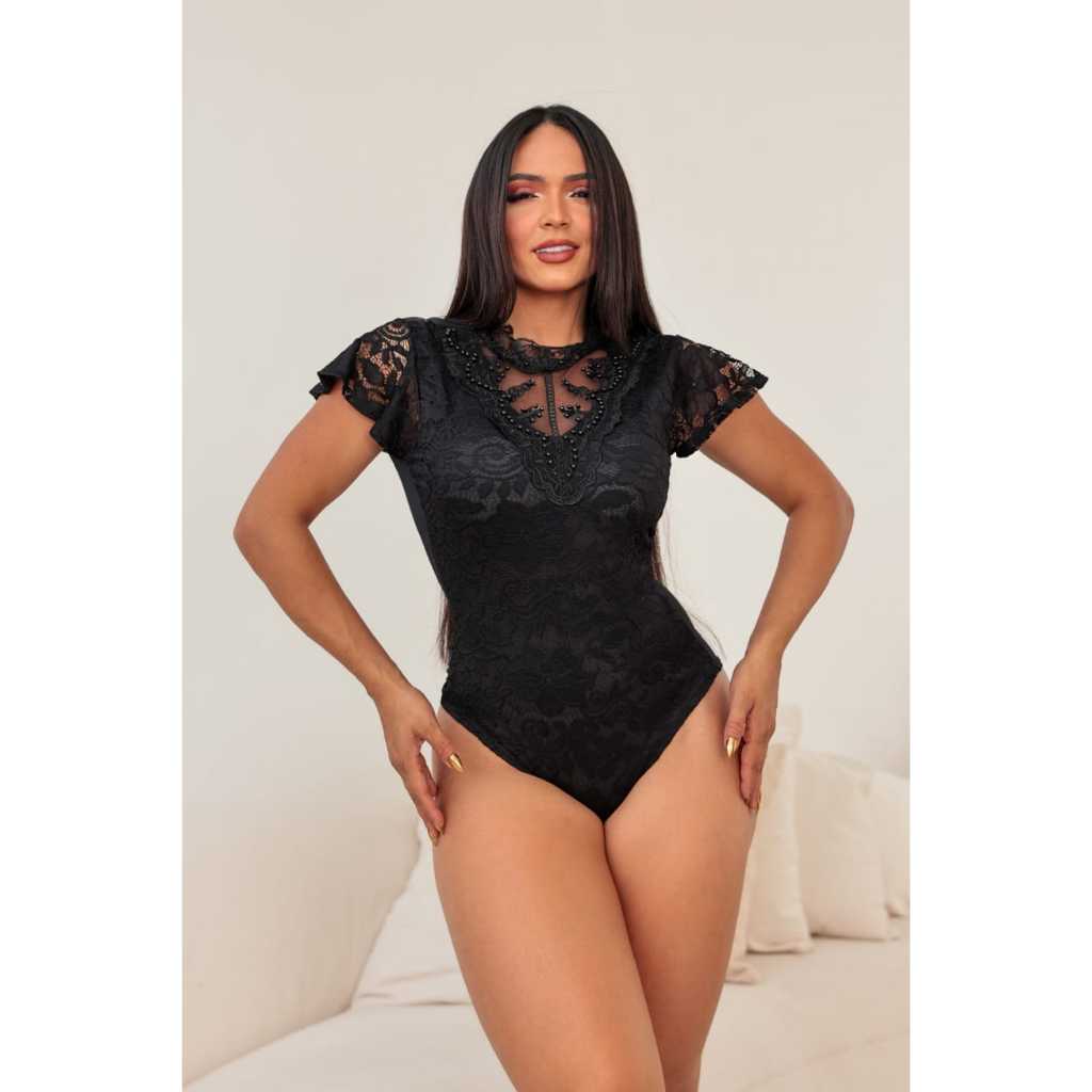 Body Renda Guipir Com Bojo Manga Flare