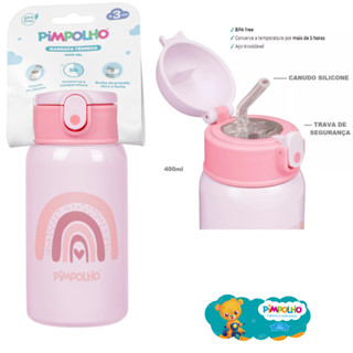 Garrafa Térmica Inox 400ML Canudo Feminino Pimpolho Original