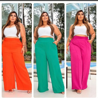 Calça Feminina Plus Size Pantalona Cintura Alta Duna Moda Blogueira do 46 ao 52 - GG G1 G2 G3