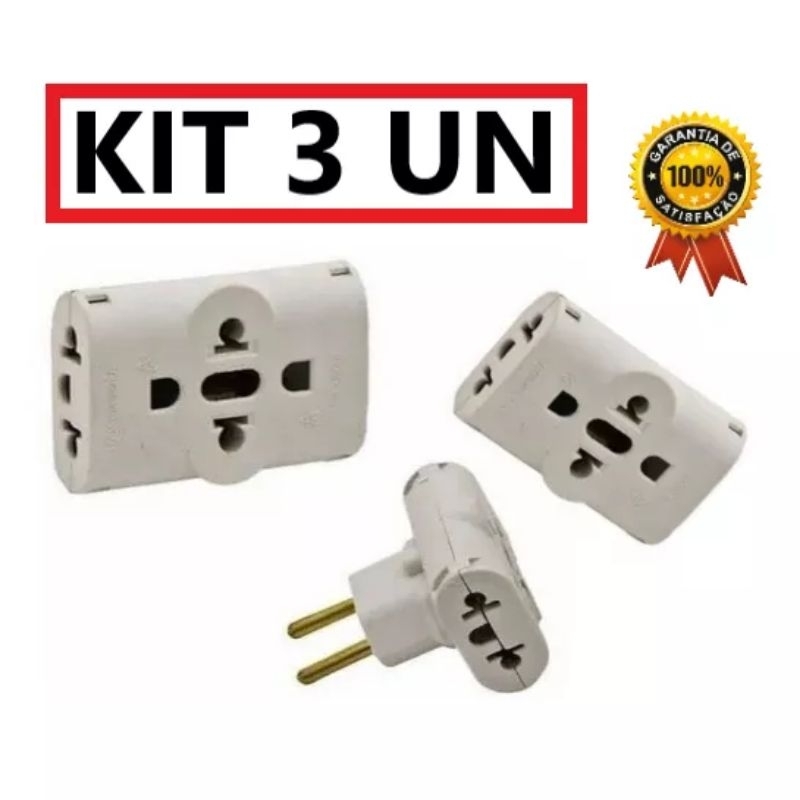 Kit 03 adaptador de tomada TE Beijamin 10/20 amperes Novo Padrão