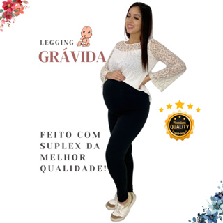 Calça Legging Gestante Maternidade Gravida  Cintura Cós Alta Confortável Gestação Preto Fitness em Oferta na Shopee