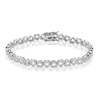 Pulseira Riviera corações cravejados prata 925 18cm