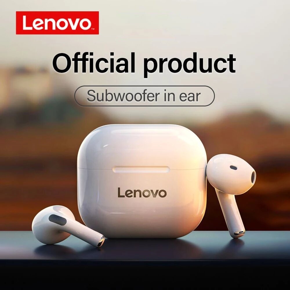 Fones de ouvido sem fio Lenovo LP40 TWS com Bluetooth 5.0, estéreo HiFi, baixo de duplo diafragma, tipo-C, fone de ouvido esportivo com microfone - Preto
