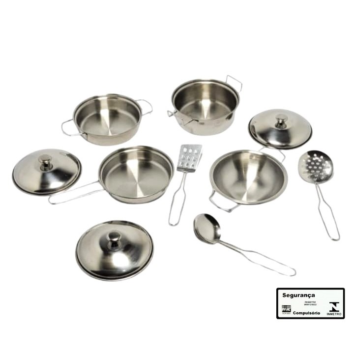 Jogo de Cozinha Lucy Braskit Panelinhas Inox com Acessorios Brinquedo Infantil