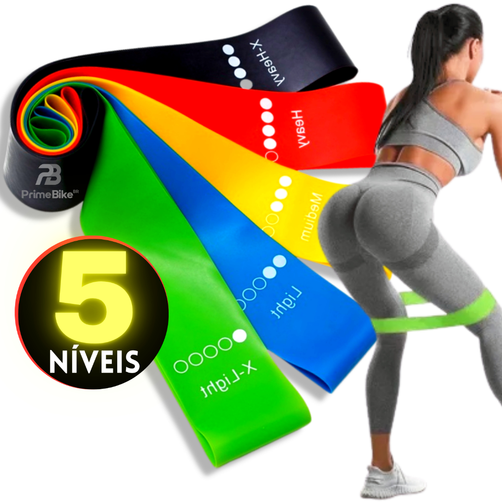 Kit 5 Elastico de Treino Mini Band Faixa Elástica para Exercícios Fisioterapia Crossfit Yoga Extensor