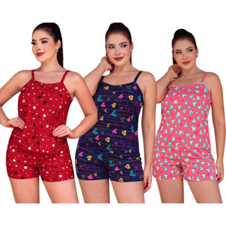Kit Pijamas Adultos Femininos Baby Doll Liganete Alcinha Estampado em Oferta na Shopee
