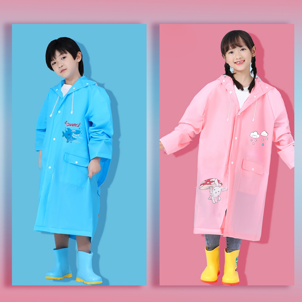 【Oferta por tempo limitado】Capa de chuva poncho infantil menino menina com capuz e bolsos PVC IN197A