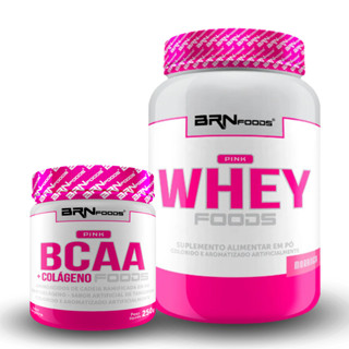 Kit Whey Protein Pink Whey 900g + BCAA com Colágeno 250g Sabor Tangerina - BRN Foods