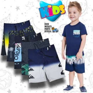 Kit 2 Bermudas Elastano/ Short Tactel Infantil Surf Praia Seca rapido pano molinho criança