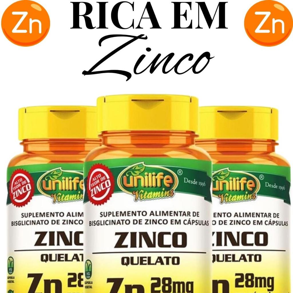 Kit 3 Zinco Quelato 60 Capsula Suplemento Vitamínico Unilife