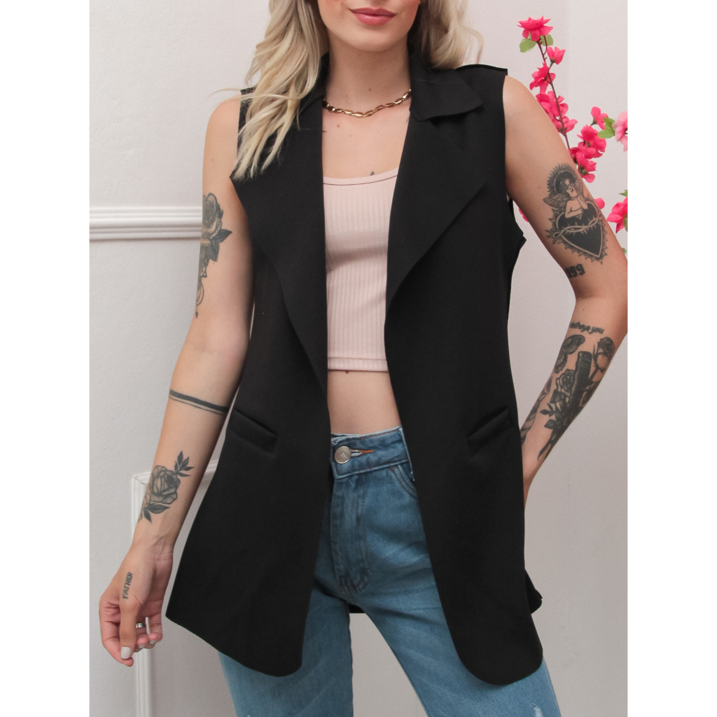 OitoW Max Colete Feminina em Tecido de Alfaiataria Social Longa Neoprene com Elastano em Oferta na Shopee