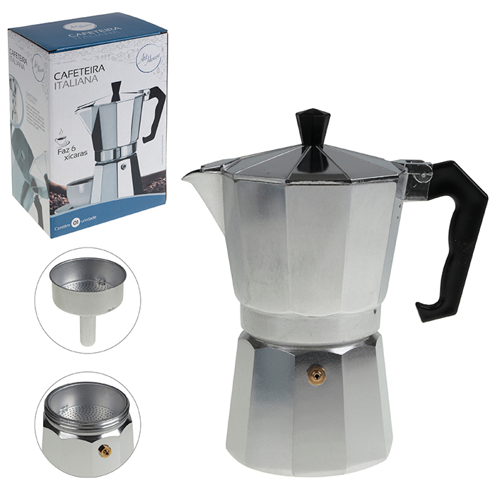 Cafeteira Italiana Aço Inox Manual 6 Xícaras - 300 ml