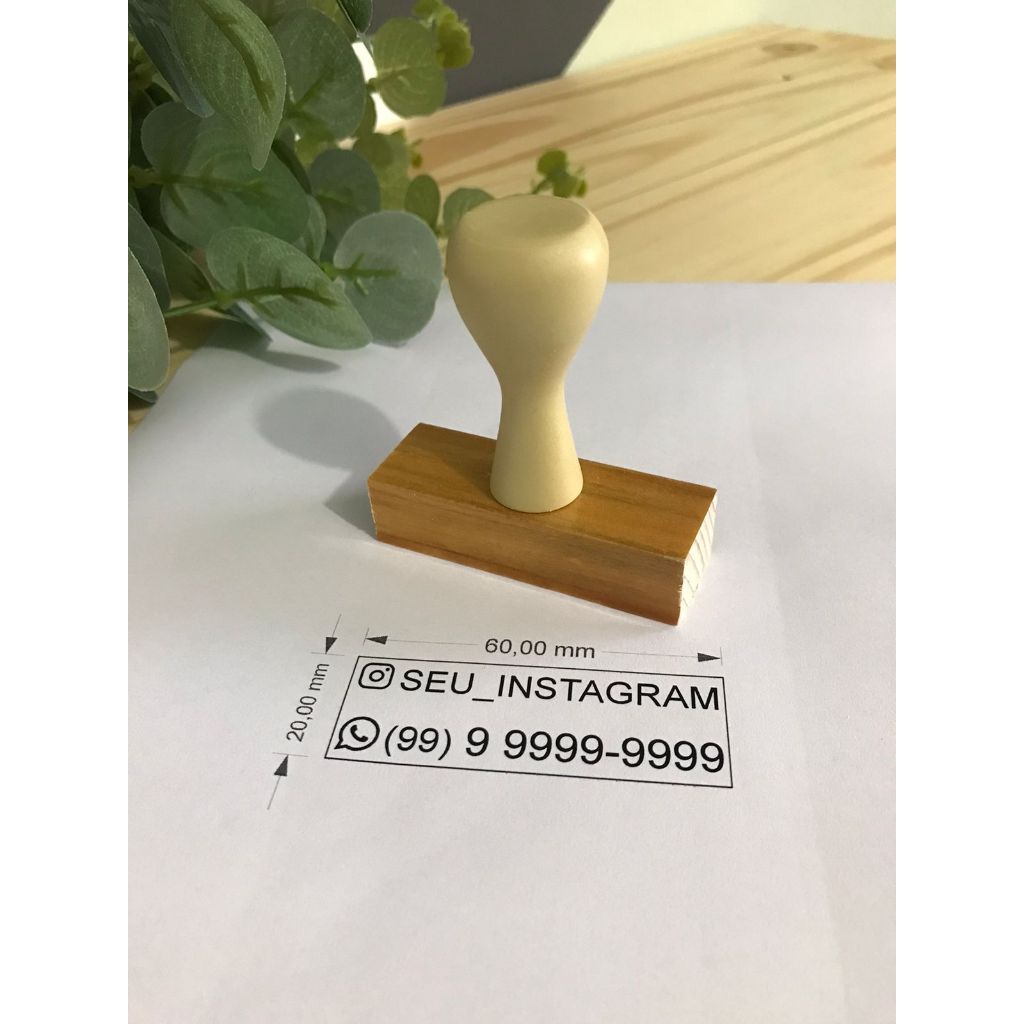 Carimbo personalizado 6x2cm para redes sociais, sacolas, sacos kraft