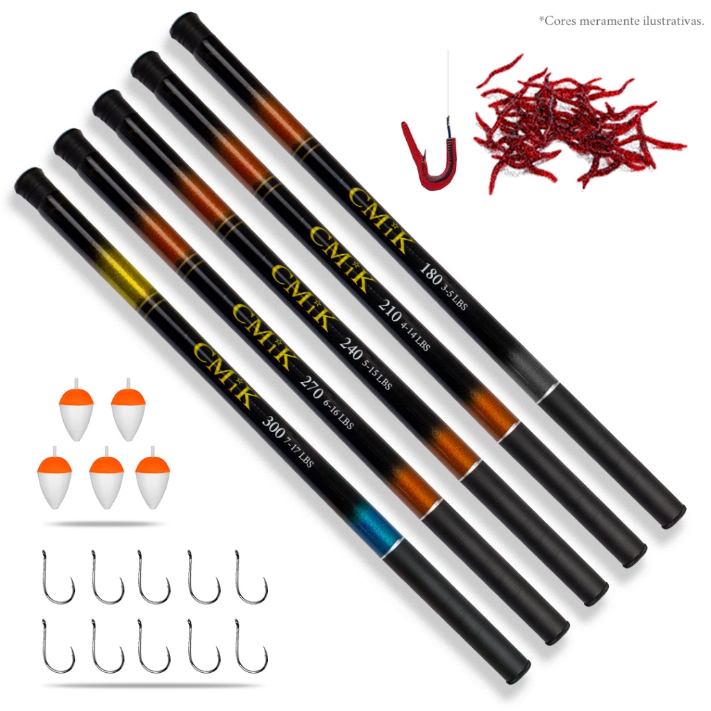 Kit com 5 Cinco Varas Telescópicas 1,80m - 2,10m - 2,40m - 2,70m - 3,00m Pescaria Tilápia Lambari Piau entre outros Pesca em Oferta na Shopee