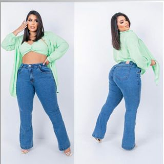 Calça Flare Jeans Feminina Azul Plus Size