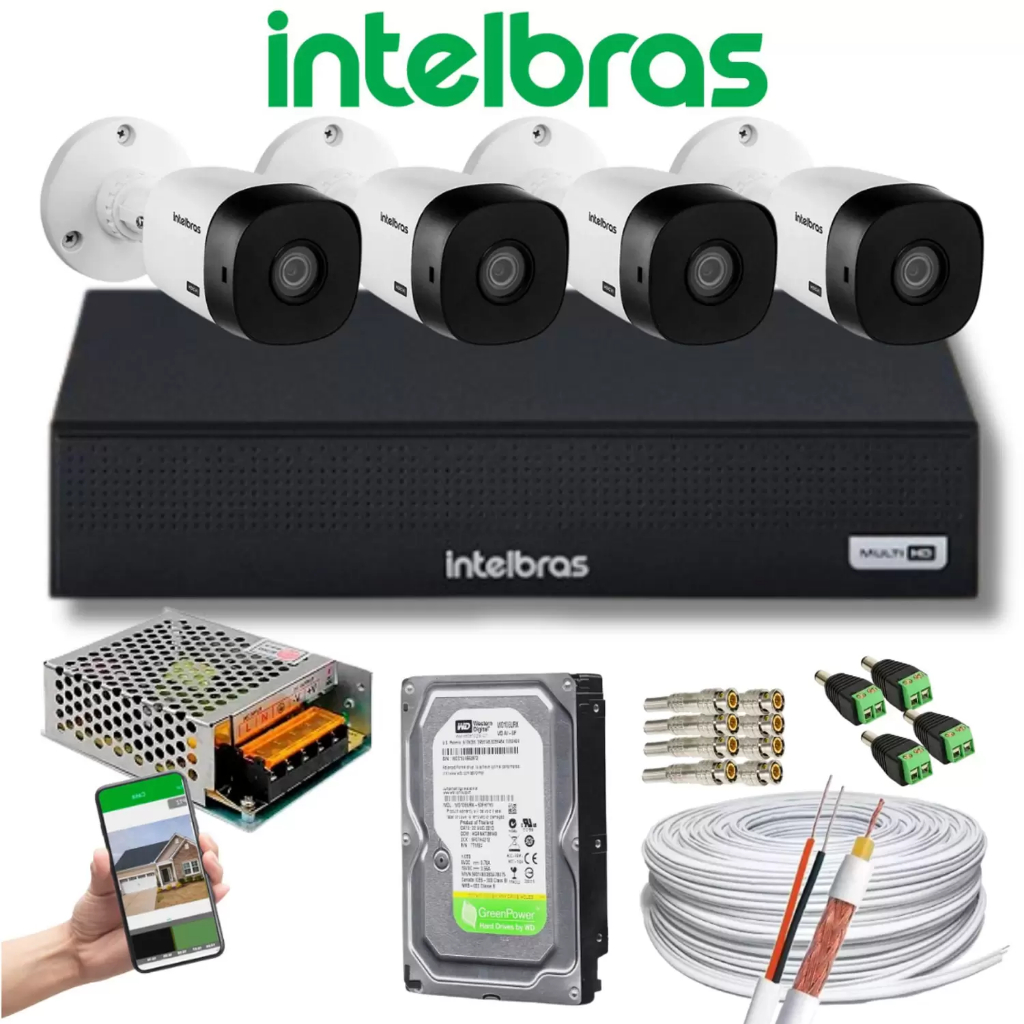 Kit Intelbras 4 Cam 1220b hd Dvr Mhdx 3004 Full Hd C/ Hd Completo