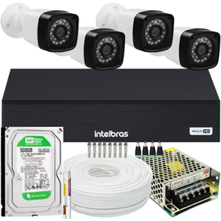 Kit Cftv 4 Cameras Segurança 1080p Full Hd Dvr Intelbras 500GB em Oferta na Shopee
