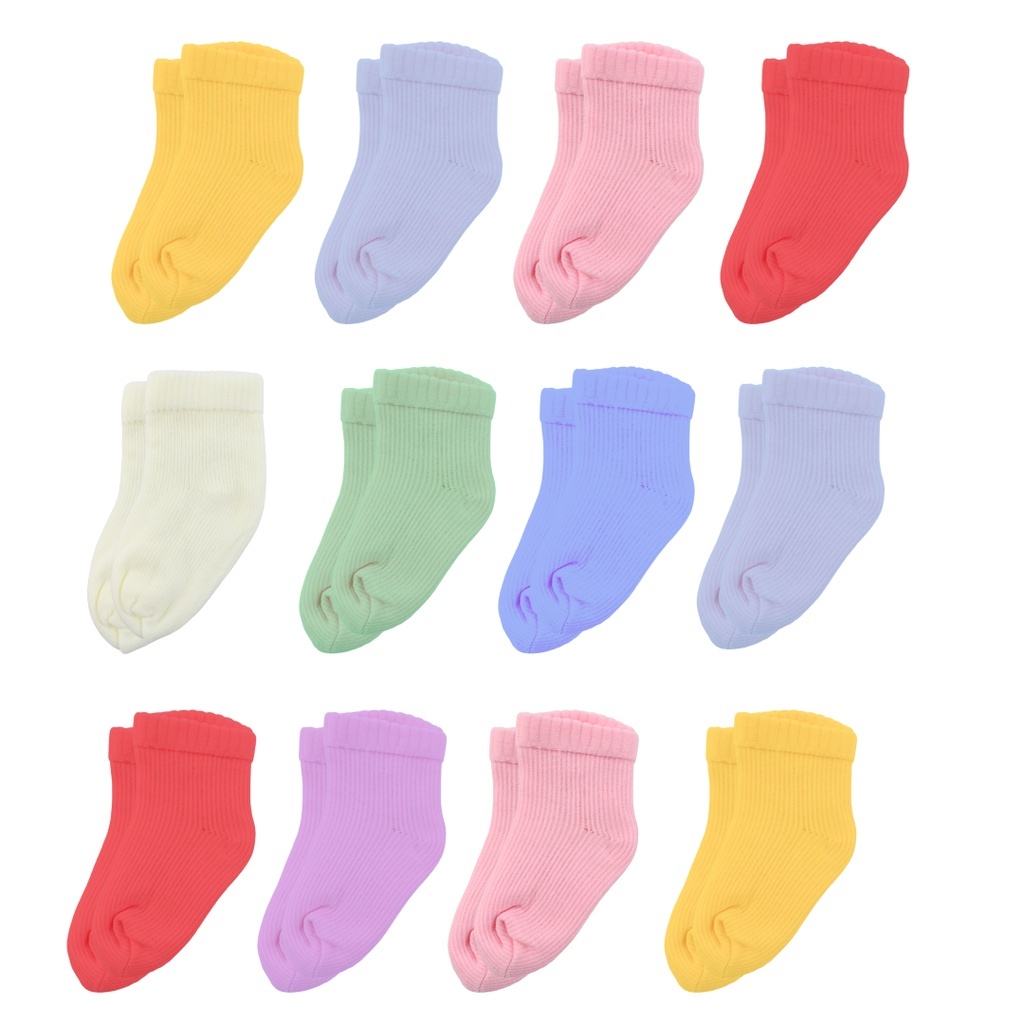 Kit 12 Pares de Meia Lisa Para Bebê (Recém Nascido) Menino e Menina Enxoval Maternidade Bebe