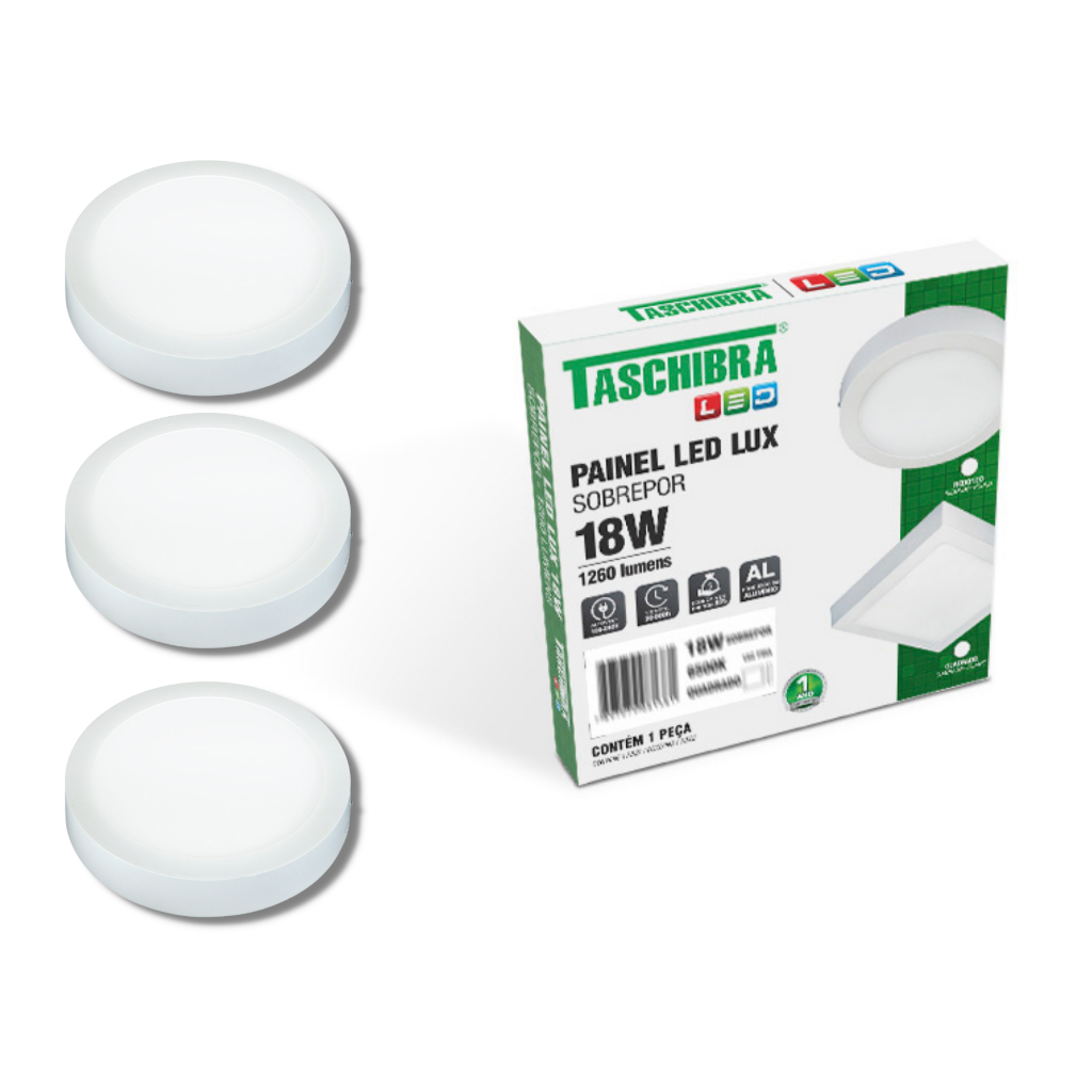 Kit 3 Painel Plafon Led 18w Redondo Sobrepor Lux Taschibra Bivolt 6500k 4000k 3000k em Oferta na Shopee