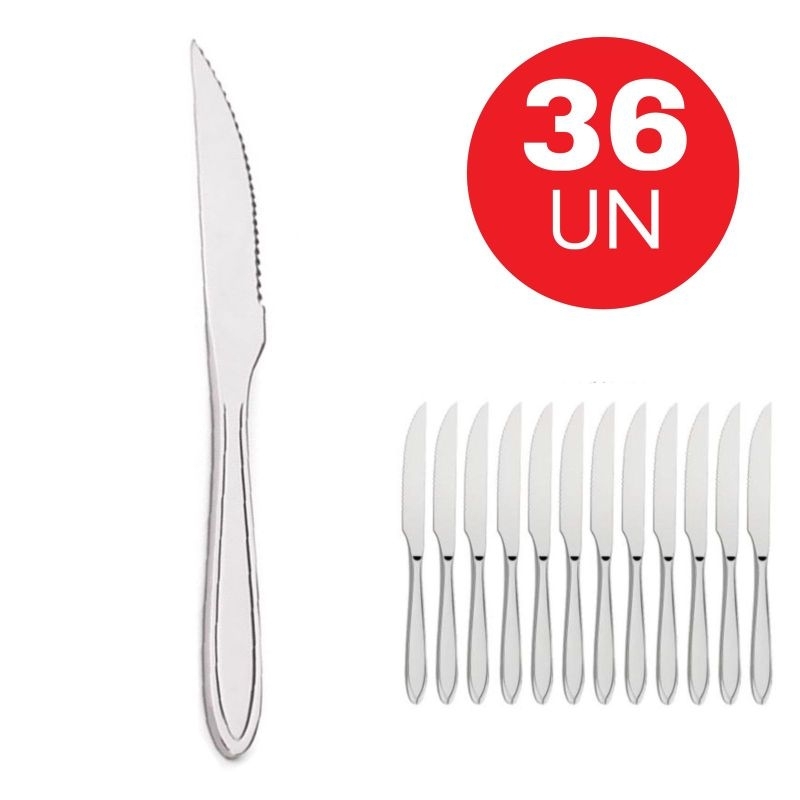 Facas De Mesa 36 Unidades Churrasco Inox Para Casa, Bar, Restaurante, Pizzaria, Buffet