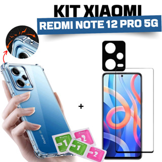 Kit Xiaomi Redmi Note 12 Pro 5G Capa Transparente TPU + Película De Vidro 3D + Película Cerâmica Da Câmera Lente