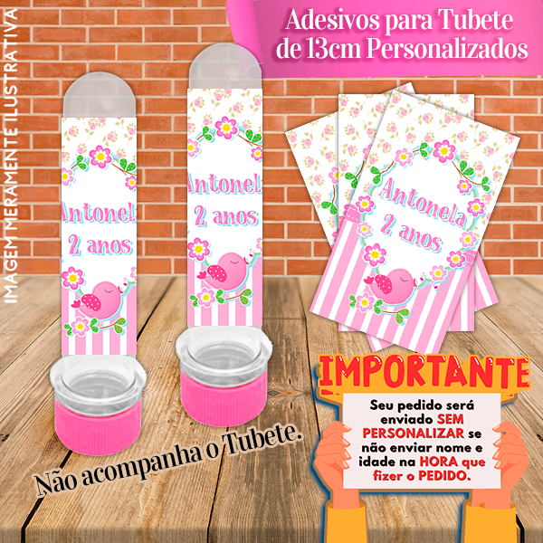 Rótulos adesivos para tubetes de 13 cm Personalizados Jardim Encantado