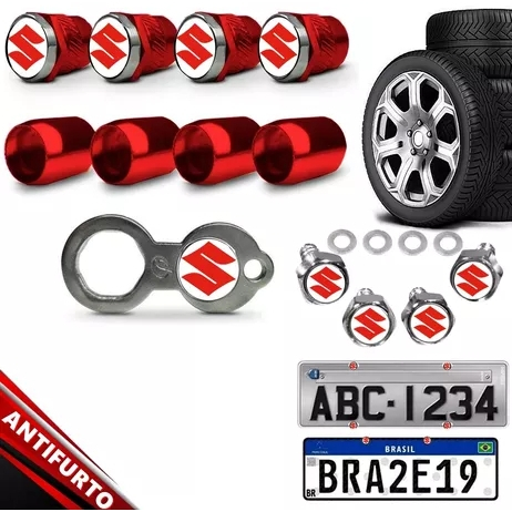 kit Antifurto Parafusos Placa E Bico Pneu Vermelho Suzuki