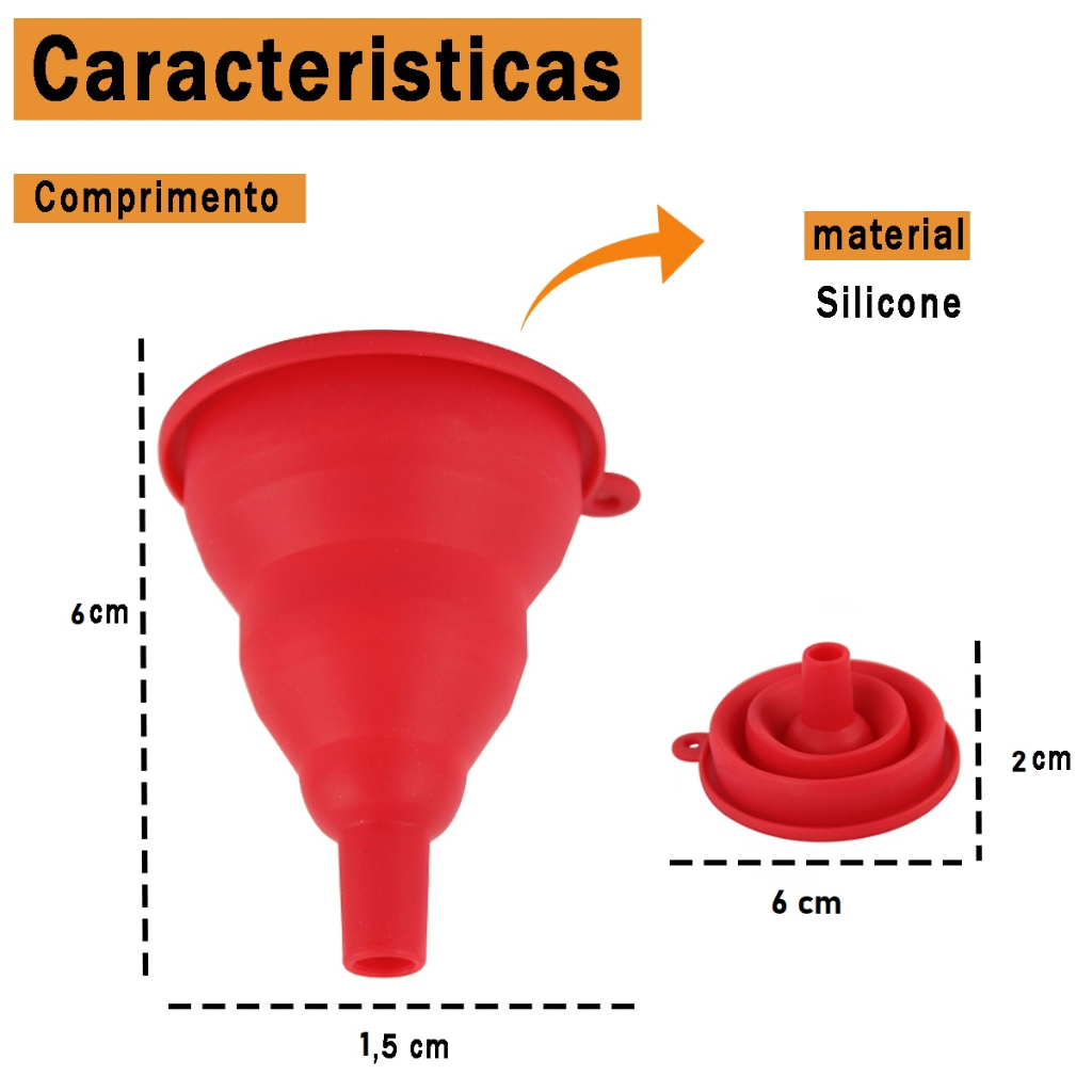 Funil Retrátil Silicone Para Líquidos Grãos Flexivel Cozinha Universal Clink 6CM Dobrável