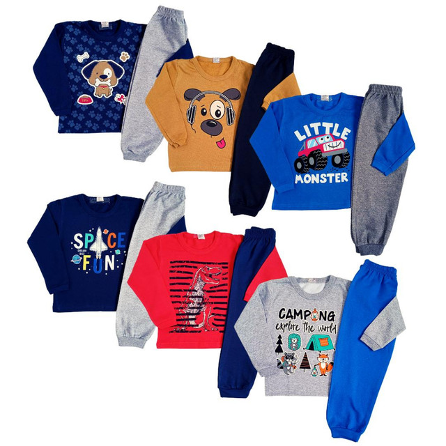 Kit 4 Peças Conjunto Moletom Infantil Menino 1 ao 14 Masculino Outono Inverno Pronta Entrega
