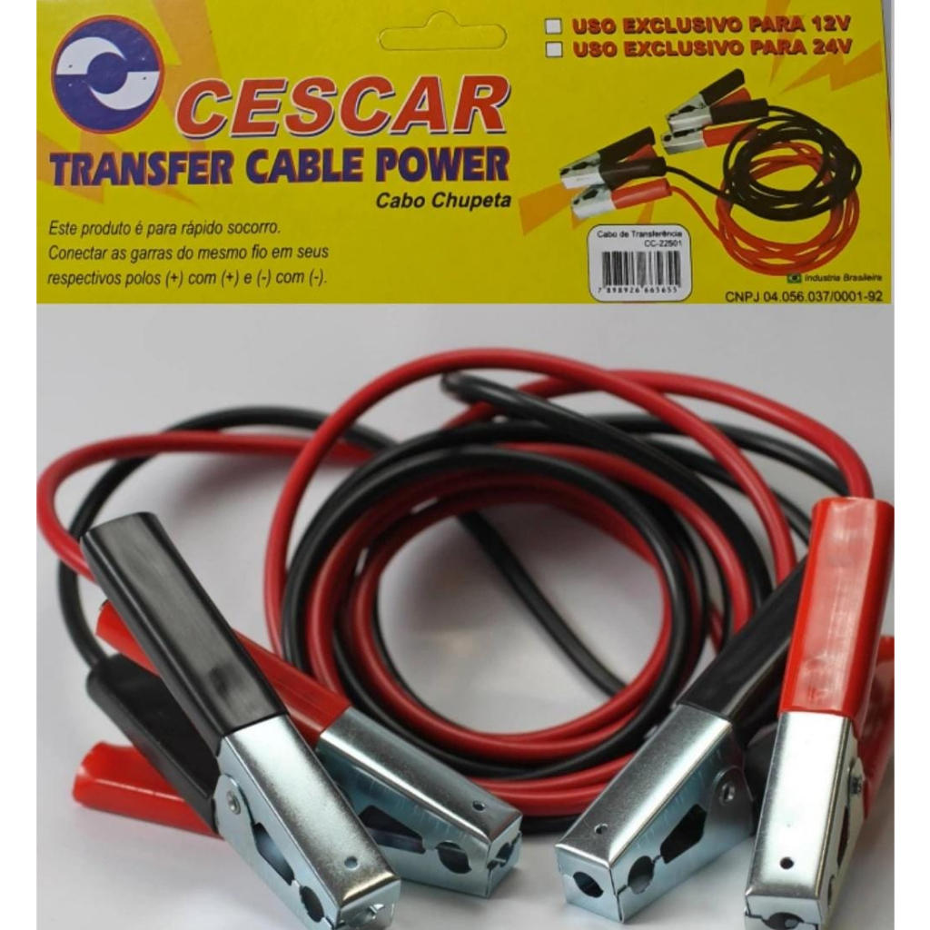 CABO CHUPETA PARA BATERIA DE CARRO COM 2,5m 300 AMP