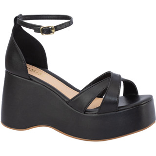 Sandália Feminina Plataforma Confortável Meia Pata Anabela Salto Alto Tiras Fivela Moda Casual Comfort Festa