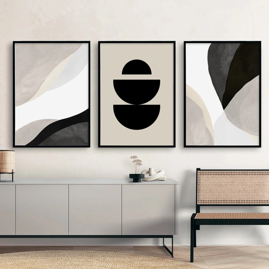 Quadro decorativo 3 peças 40x60 Minimalista preto bege geométrico moderno arte abstrata co...