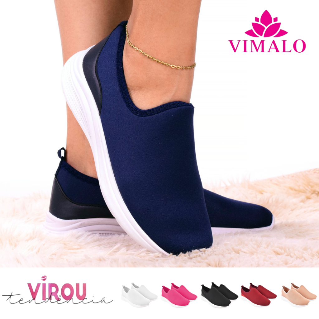 Tênis Feminino Meia Calce Fácil Slip On Leve Flexível Confortável Para Caminhada Academia Vl-05