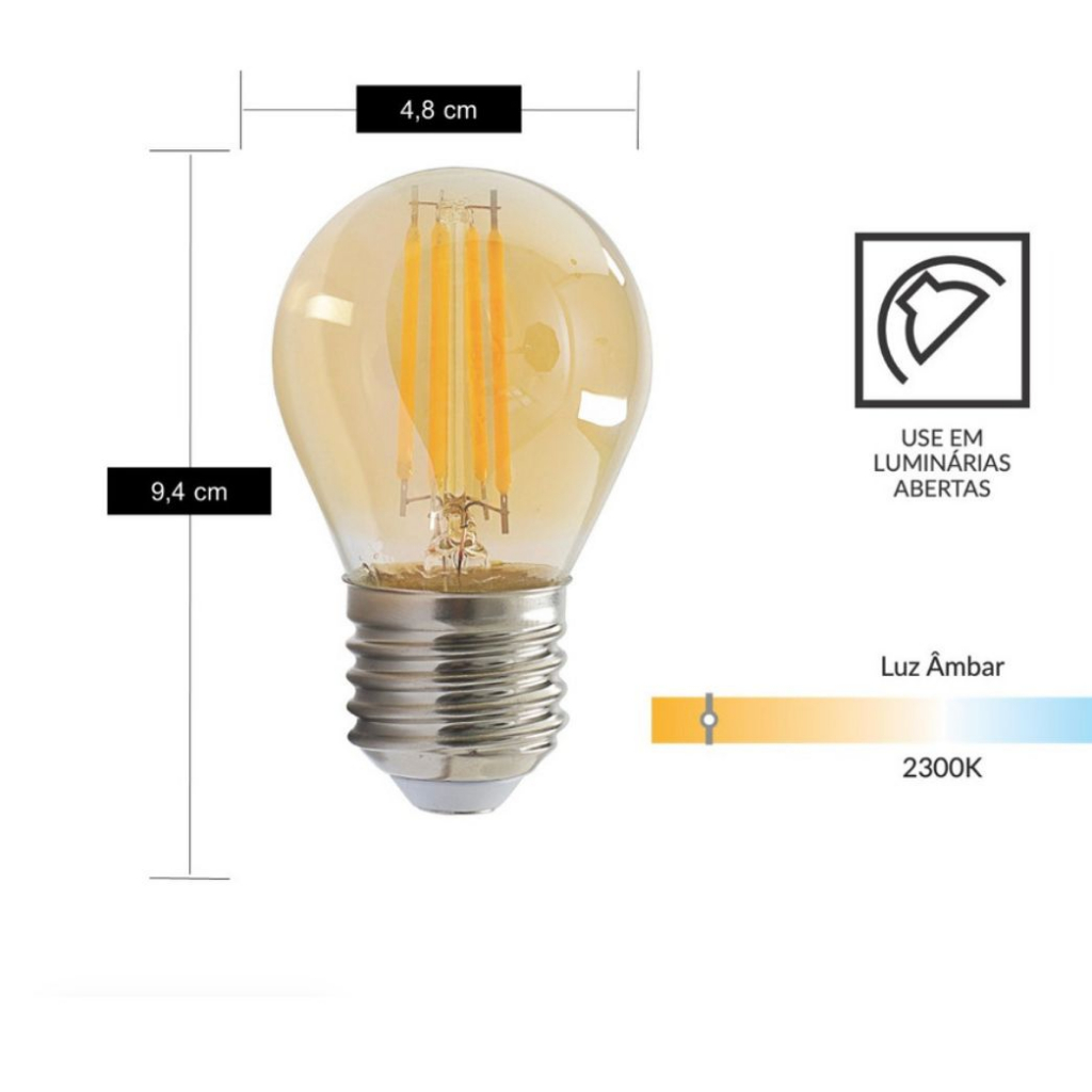 Lâmpada Led Filamento Retro Bolinha G45 2w Retro E27 2200k 180lm Branco Quente Decorativa
