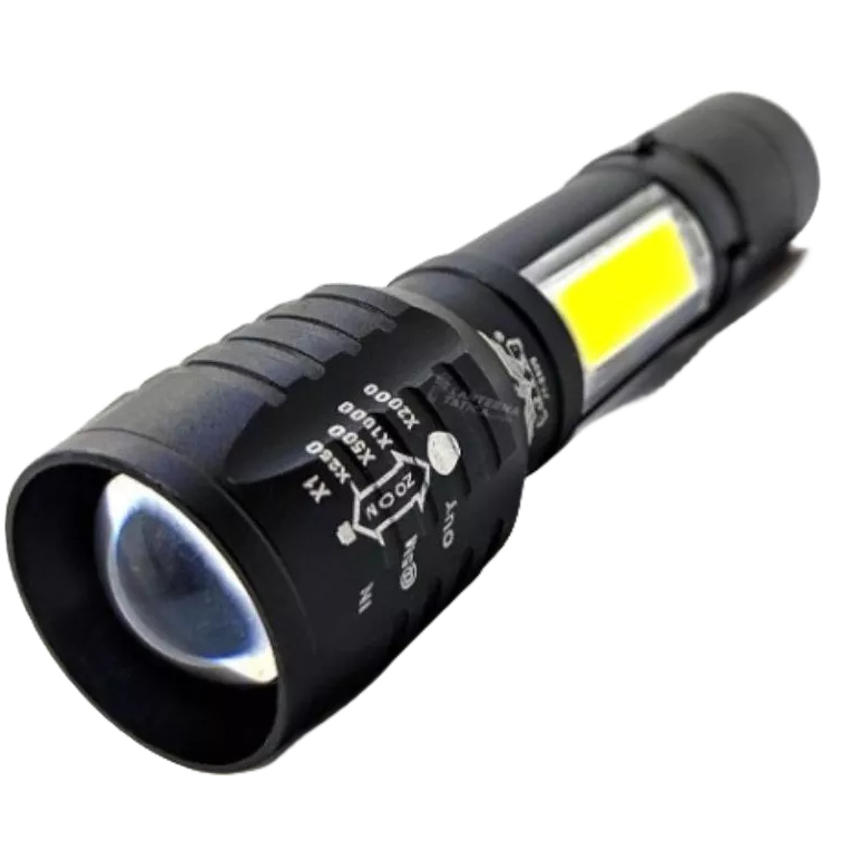 Laterna Tática Com Regulagem de Foco e Holofote Lampião Luz Lateral Recarregável USB