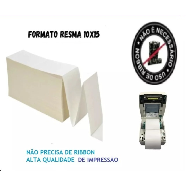 1000 Etiquetas 10x15 100x150 Térmica Adesiva Serrilha Não Usa Ribbon  (Formato: RESMA)