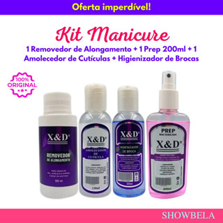 Kit 1 Removedor de Alongamento + 1 Prep 200ml + 1 Amolecedor de Cutículas + Higienizador de Brocas Para Cuidar Das Unhas