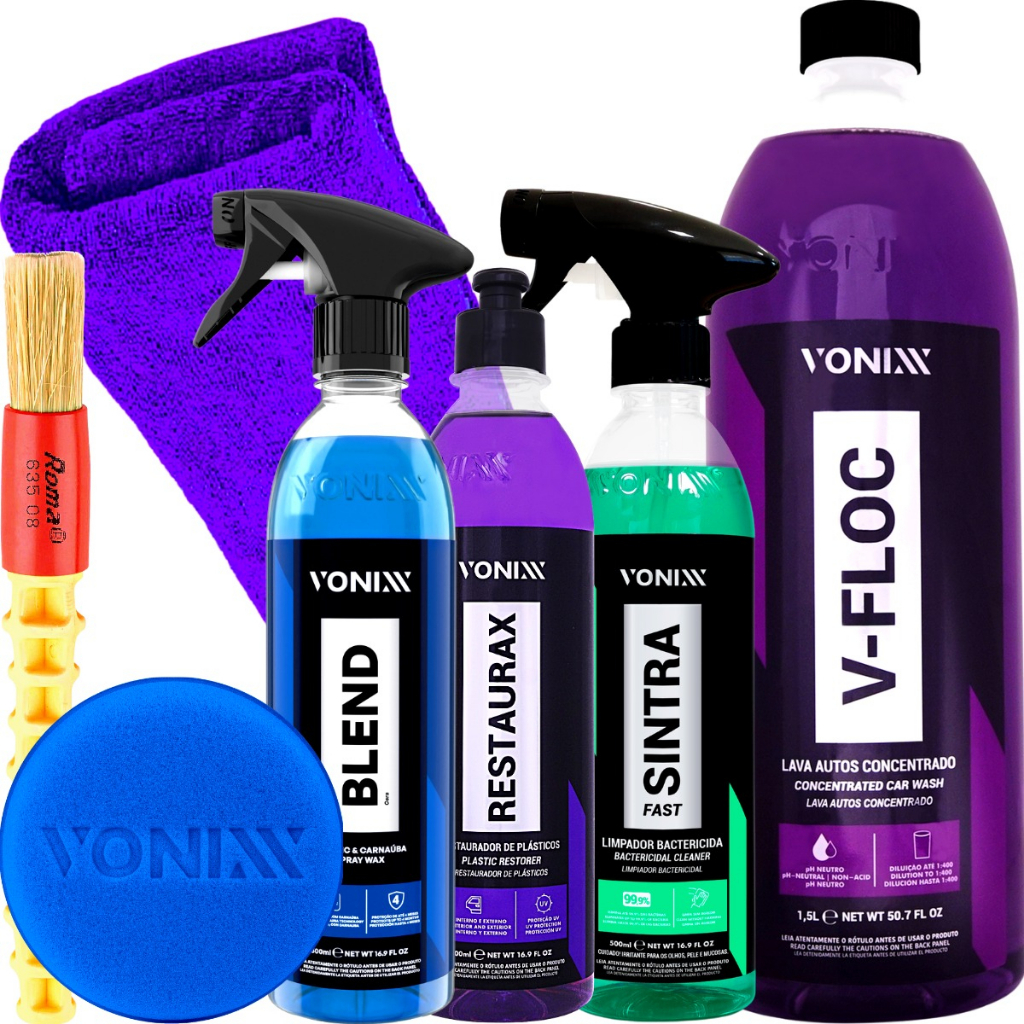 Kit Lavagem Automotiva Sintra Fast Cera Blend Spray Shampoo V-Floc Restaurax Vonixx em Oferta na Shopee