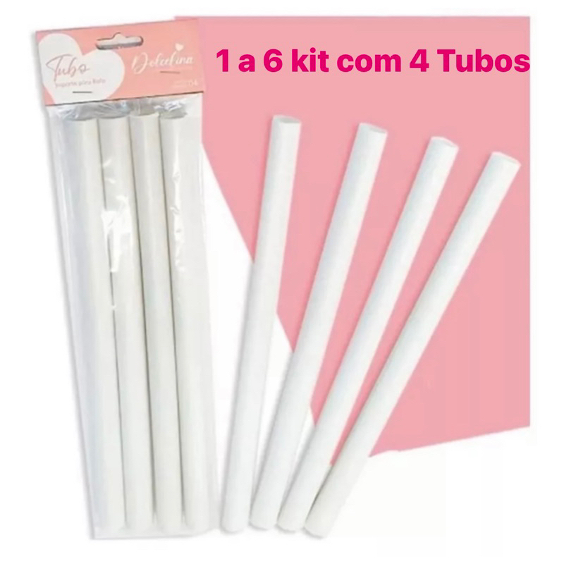 Kit Tubo Suporte para Bolo 30cm x 1,8cm Branco  - LSC toys