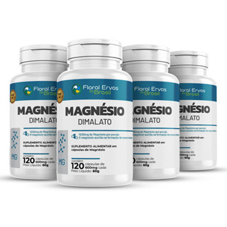 Kit 4 MAGNÉSIO DIMALATO Puro 600mg Com 120 Cápsulas Concentrado Magnésio Alta pureza Floral Ervas do Brasil