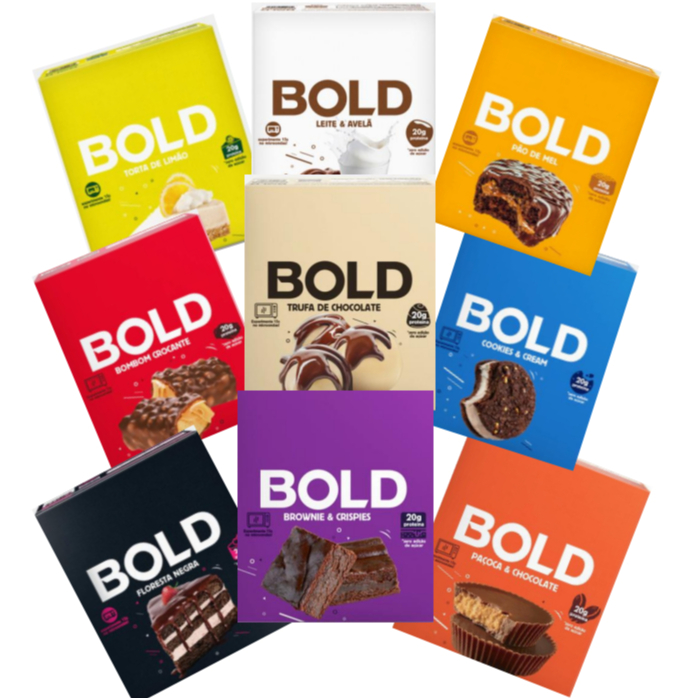 Barrinhas Bold Snacks Sabores Surral 20g proteína por barra caixas com 12uni