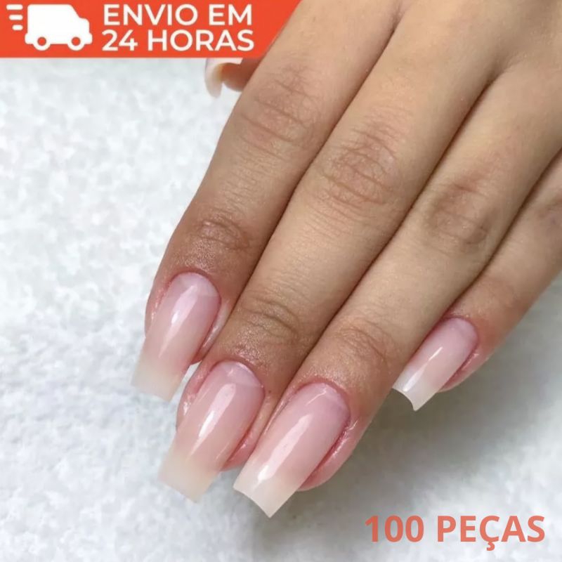 100 Unhas Postiças Natural Alto Colante Realista Kit 100 unidades Unha Postiça Artificial