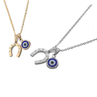 colar Ferradura Country Folheado A Ouro dourado feminino com olho grego azul cavalo estilo choker gargantilha corrente pequeno