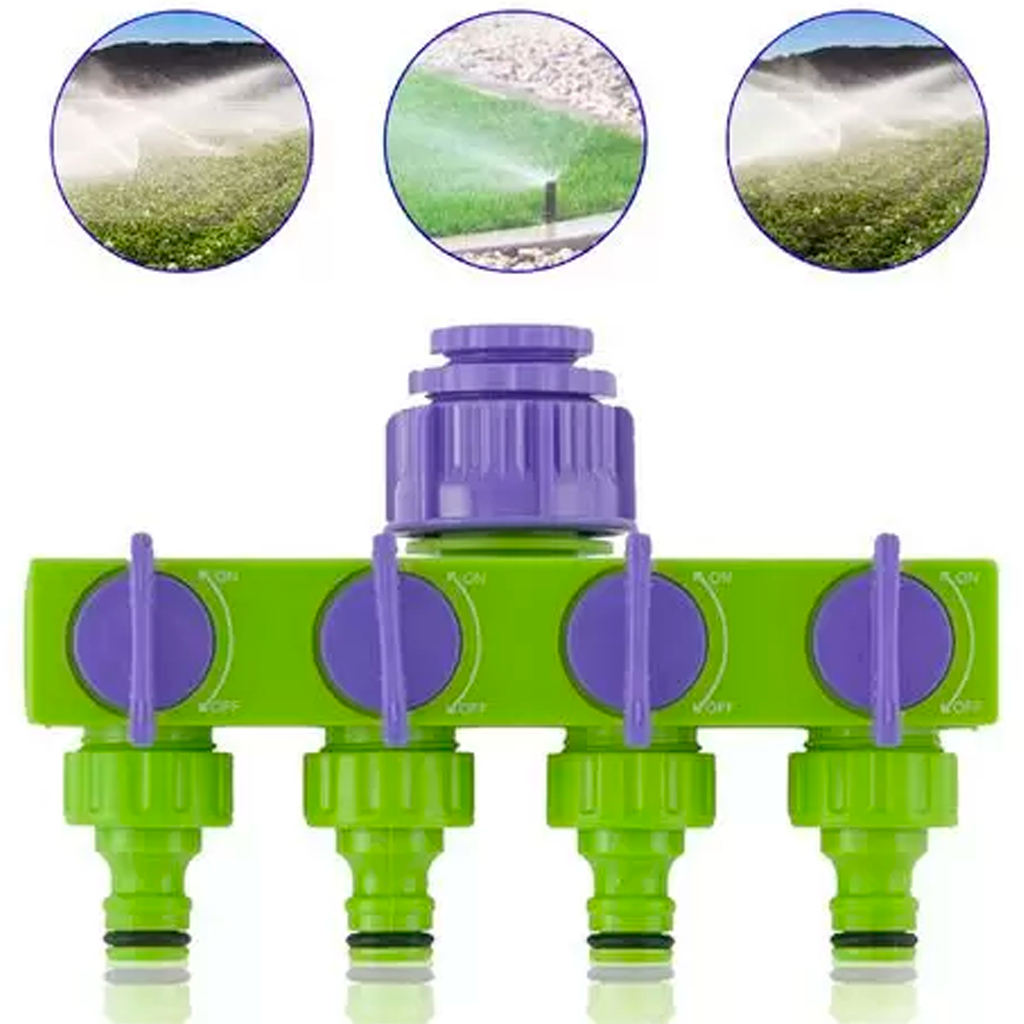 Distribuidor De Água Derivação Para Irrigação Mangueira 4 Saídas Ajustável 1/2"-3/4"