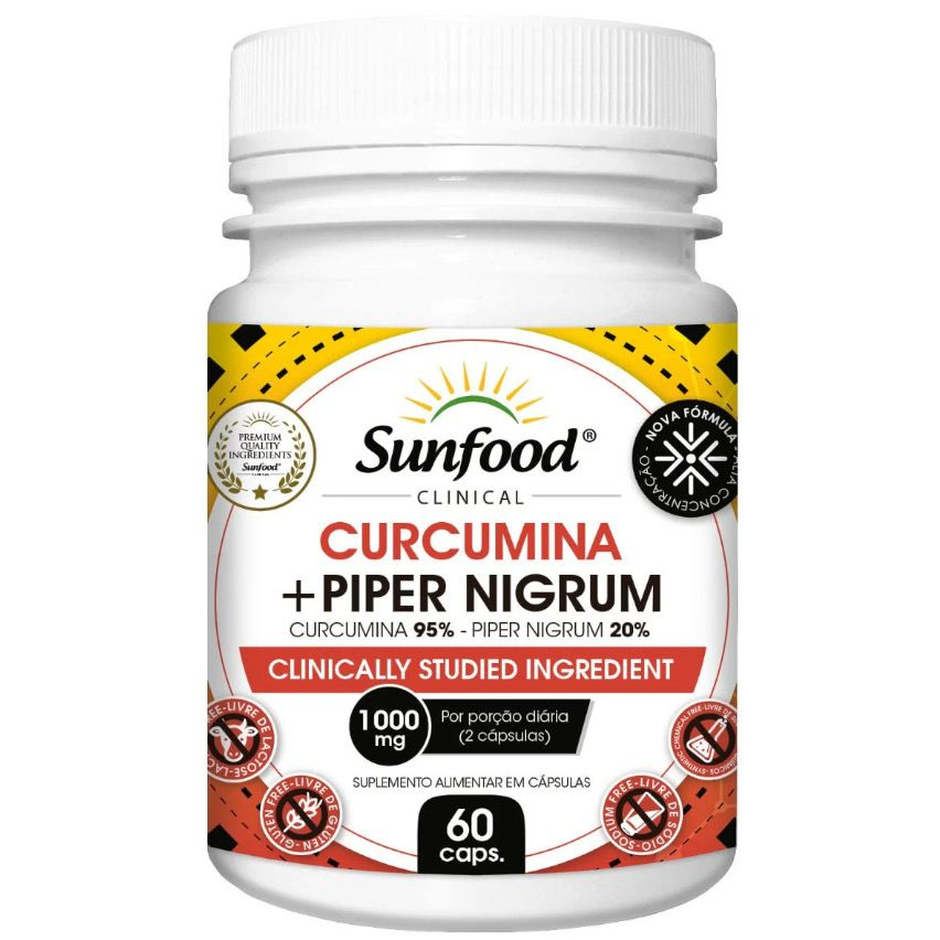 Cúrcuma + Pimenta Negra curcumina 95% piper nigrum 20% 1000mg 60caps Sunfood