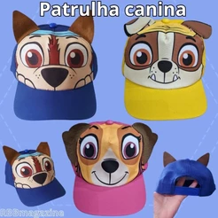 Boné infantil 3d Infantil Menino e Menina Patrulha Canina, Chase, Rubble, Skye